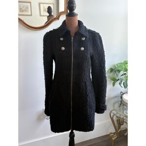 XXI Military Style Boucle Coat Small Black‎ Zipper Front Crown Buttons